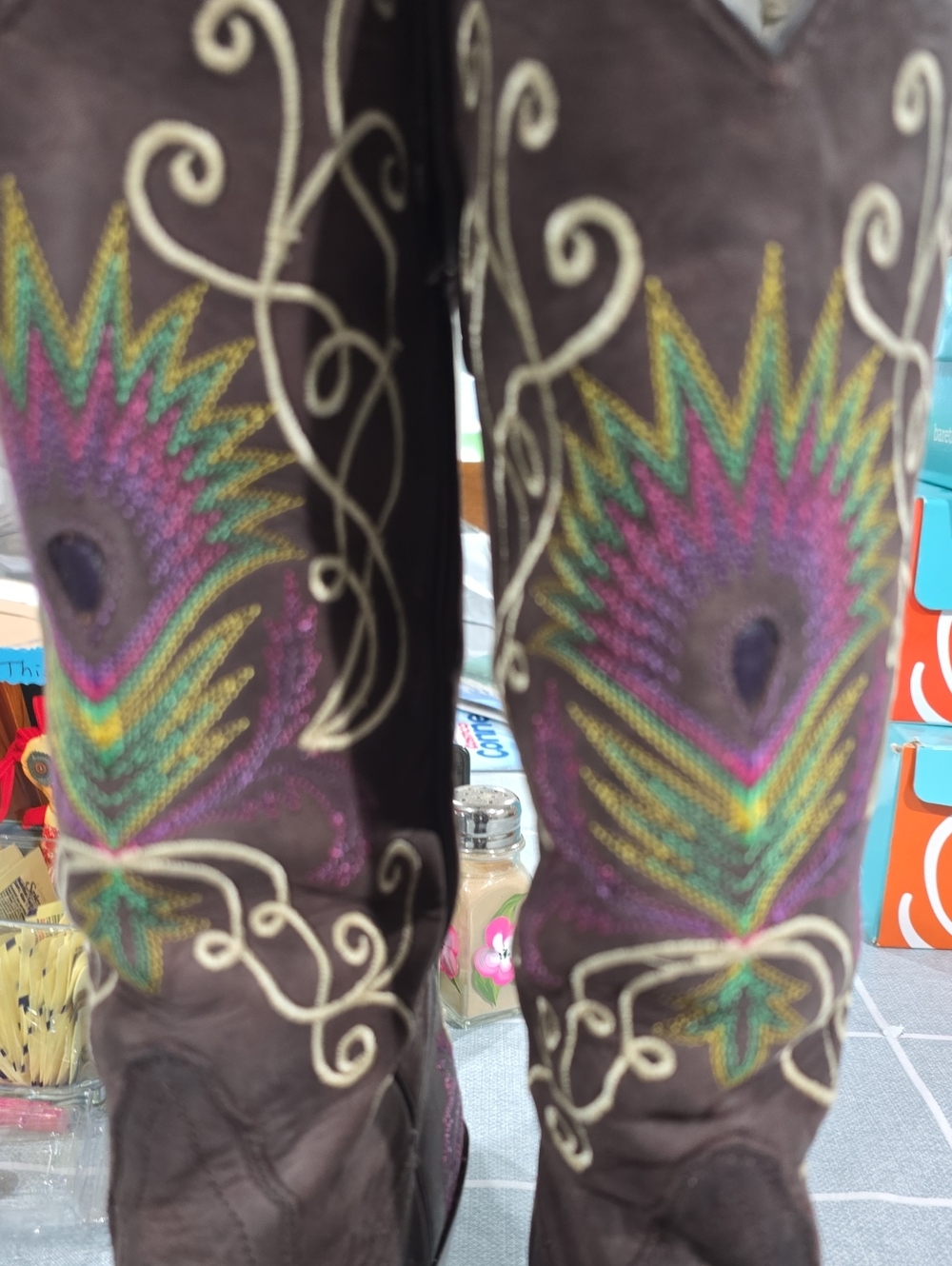 Tomy Lama, Women's Embroidered Purple Brown Western Boots 8.5M - Picture 4 of 9